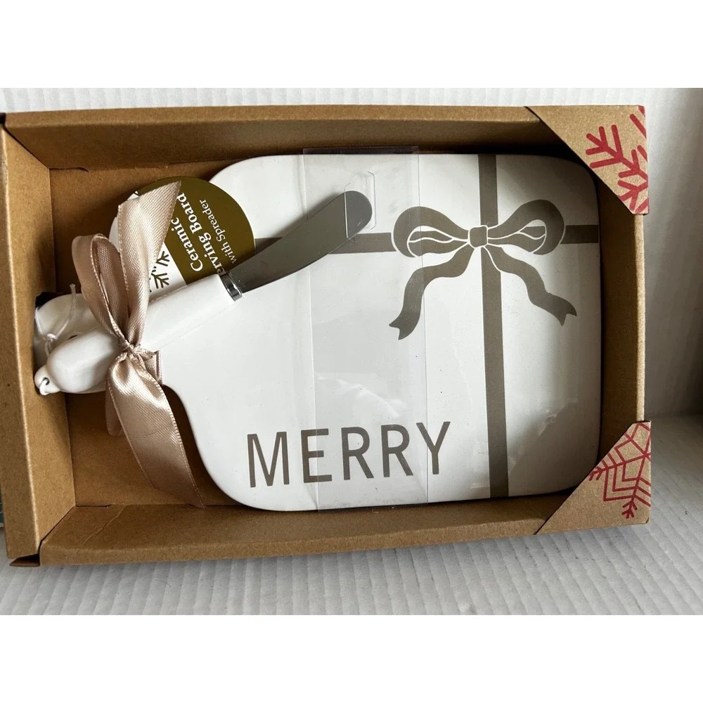 Holiday serving board spatula ceramic classic minimalist decor gift NIP service